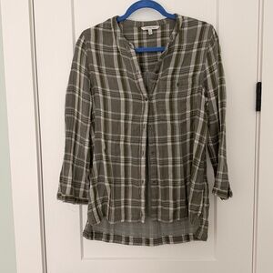 Calvin Klein Soft Linen Grey Moss Green Button-Down Shirt Size Medium